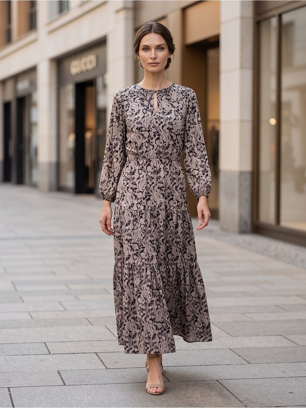 Current Air Los Angeles Tiered Paisley Maxi Dress Size Medium